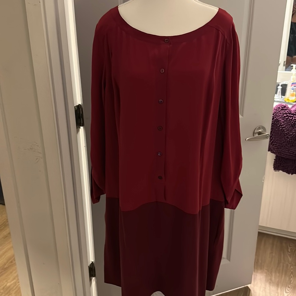 Eileen Fisher Two Tone Maroon 100% Silk Dress - Picture 1 of 4